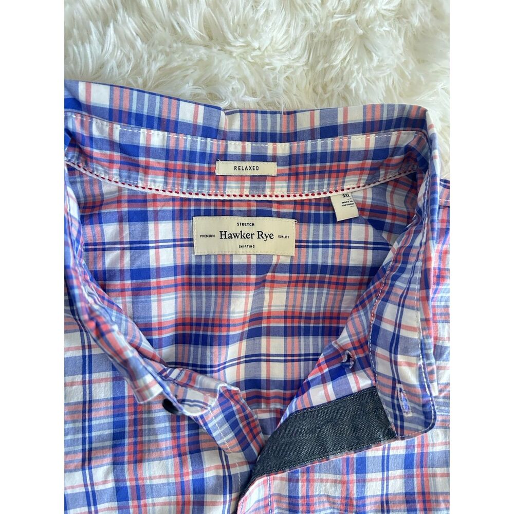 Hawker Rye Mens 3XL Relaxed Stretch Plaid Long Sleeve Button Down Shirt Red Blue - Picture 2 of 7